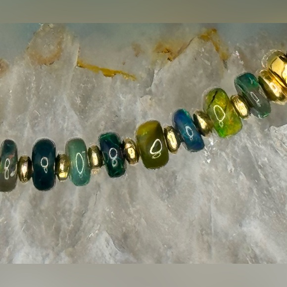Black Welo Opal, Tourmaline,Pyrite 18kt Gold Vermeil Bracelet - Picture 6 of 8